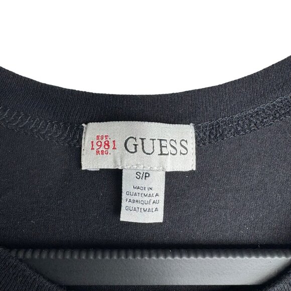 Guess Black Graphic T-Shirt Blonde Model Image & Large Logo Womens S - Picture 4 of 5
